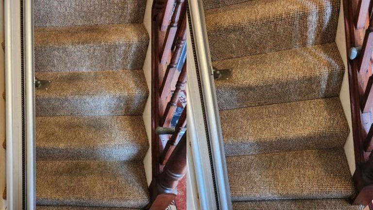 brown stairs and stairlift carpet before + after